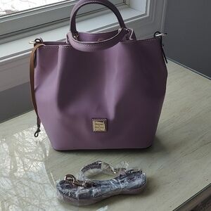 Dooney & Bourke Lavender Leather Tote with Tan Strap Accent